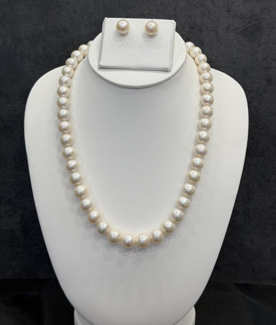 Real Natural Fresh Water Plain 10 MM Round Pearl Mala Set With Certificate(D.No NPS330)