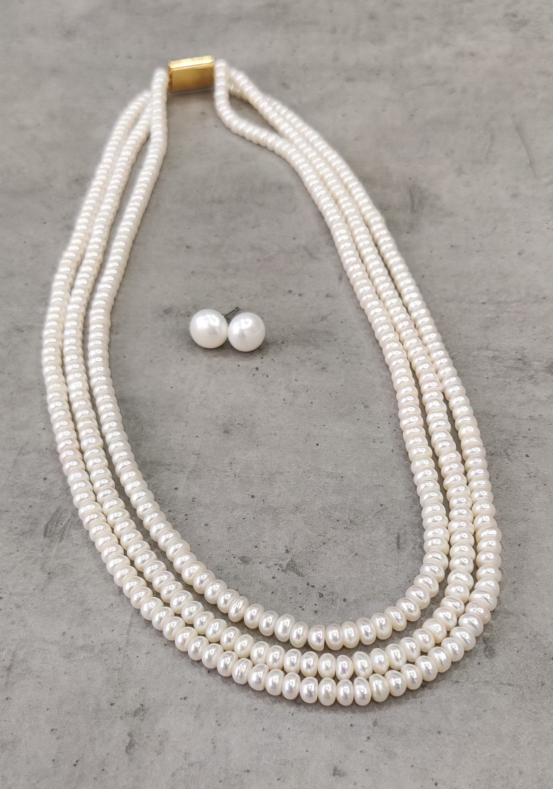 Authentic Real Natural Fresh Water Triple Line Pearls Mala Set 3 MM With Certificate(D.No NPS340)