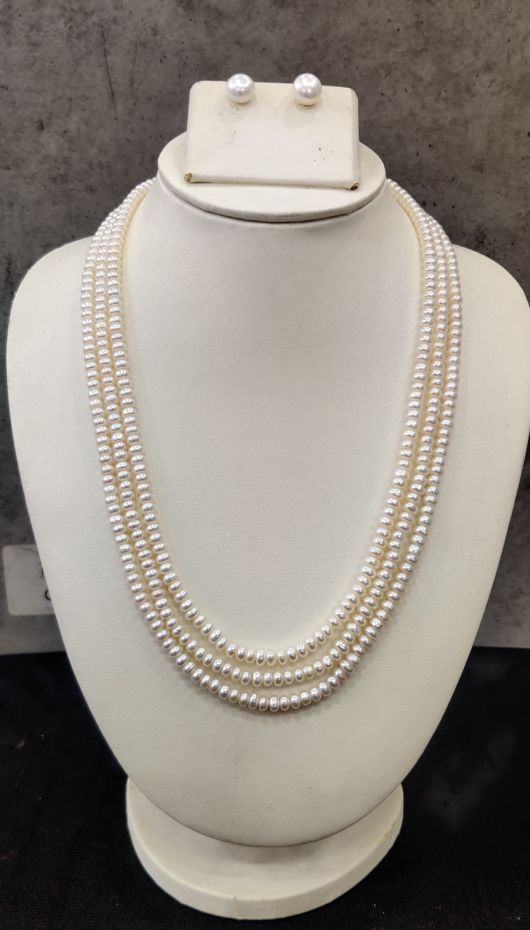 Authentic Real Natural Fresh Water Triple Line Pearls Mala Set 3 MM With Certificate(D.No NPS340)