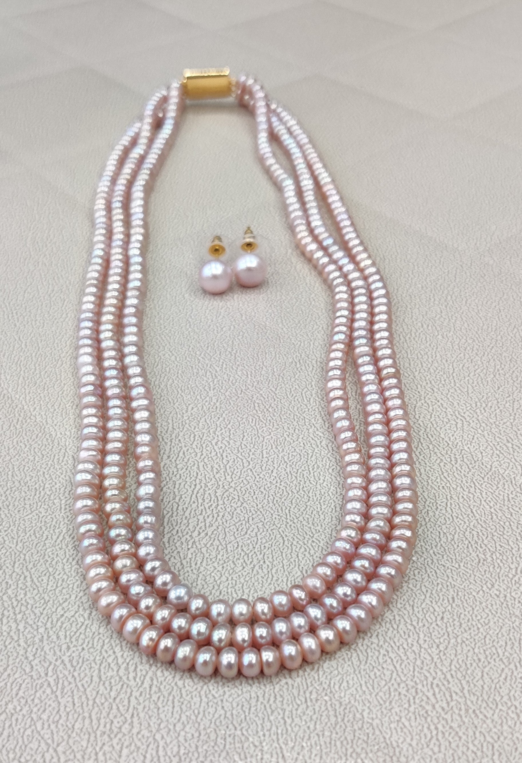 Authentic Real Natural Fresh Water Triple Line Pearls Mala Set 3 MM With Certificate(D.No NPS343)
