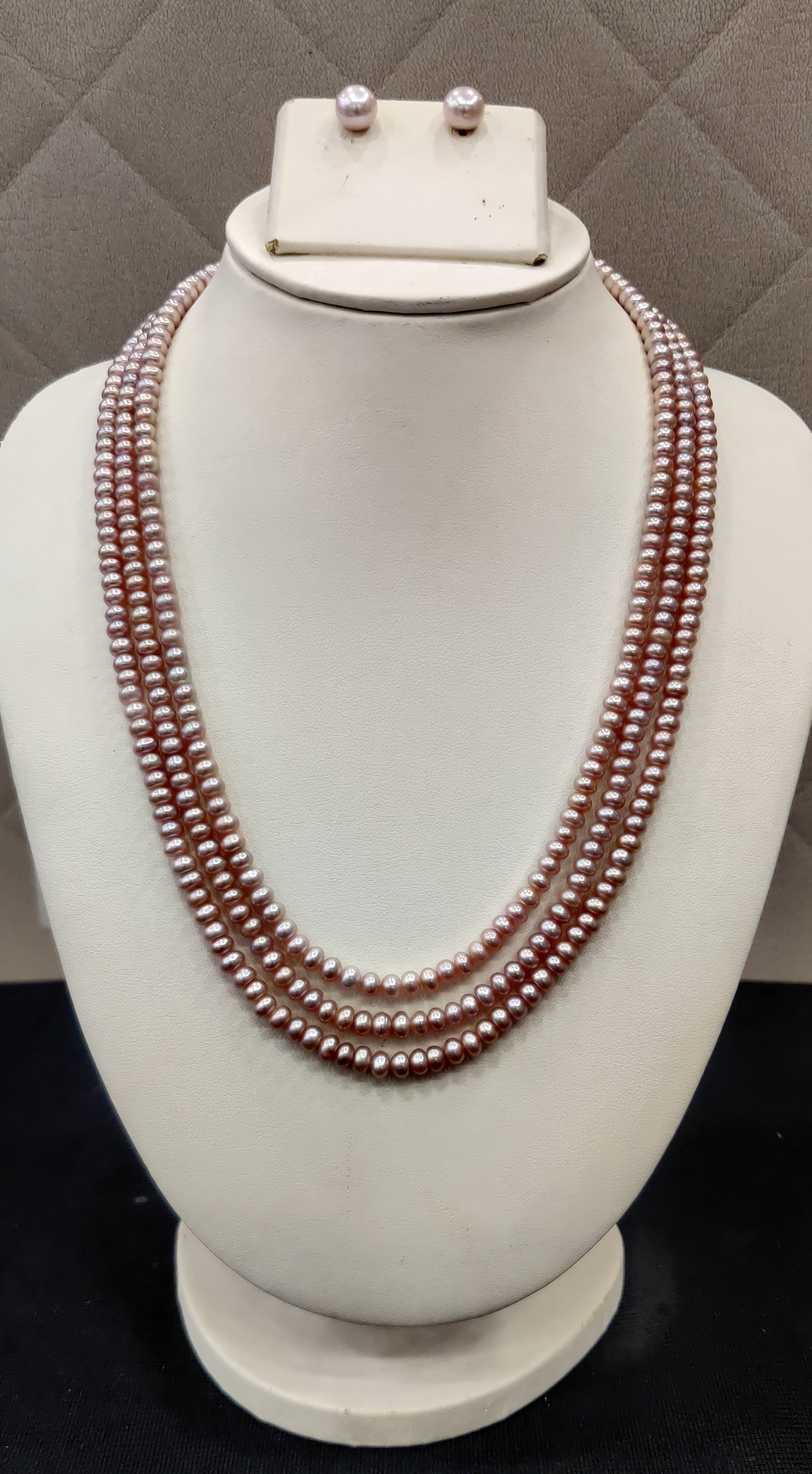 Authentic Real Natural Fresh Water Triple Line Pearls Mala Set 3 MM With Certificate(D.No NPS343)