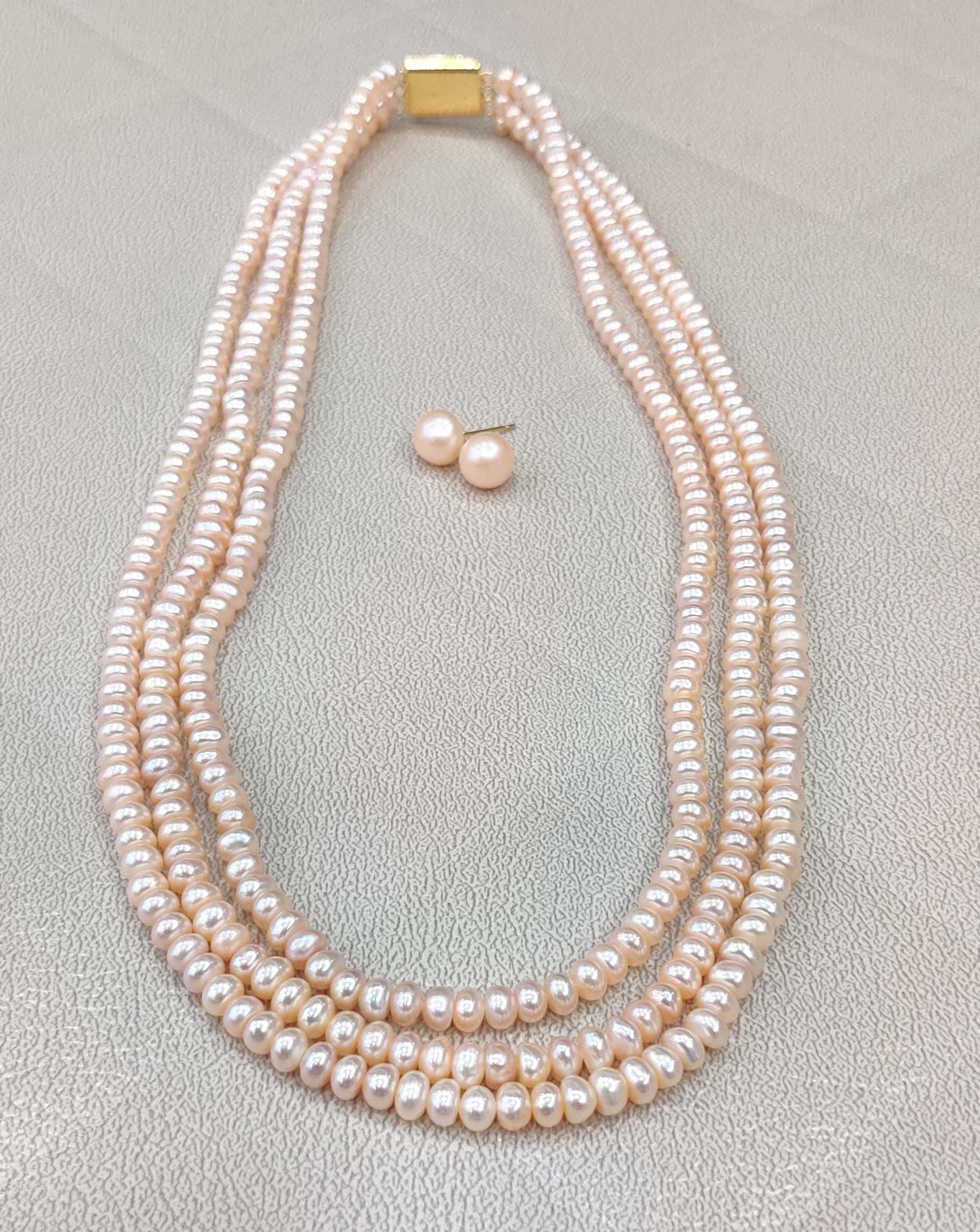Authentic Real Natural Fresh Water Triple Line Pearls Mala Set 3 MM With Certificate(D.No NPS346)
