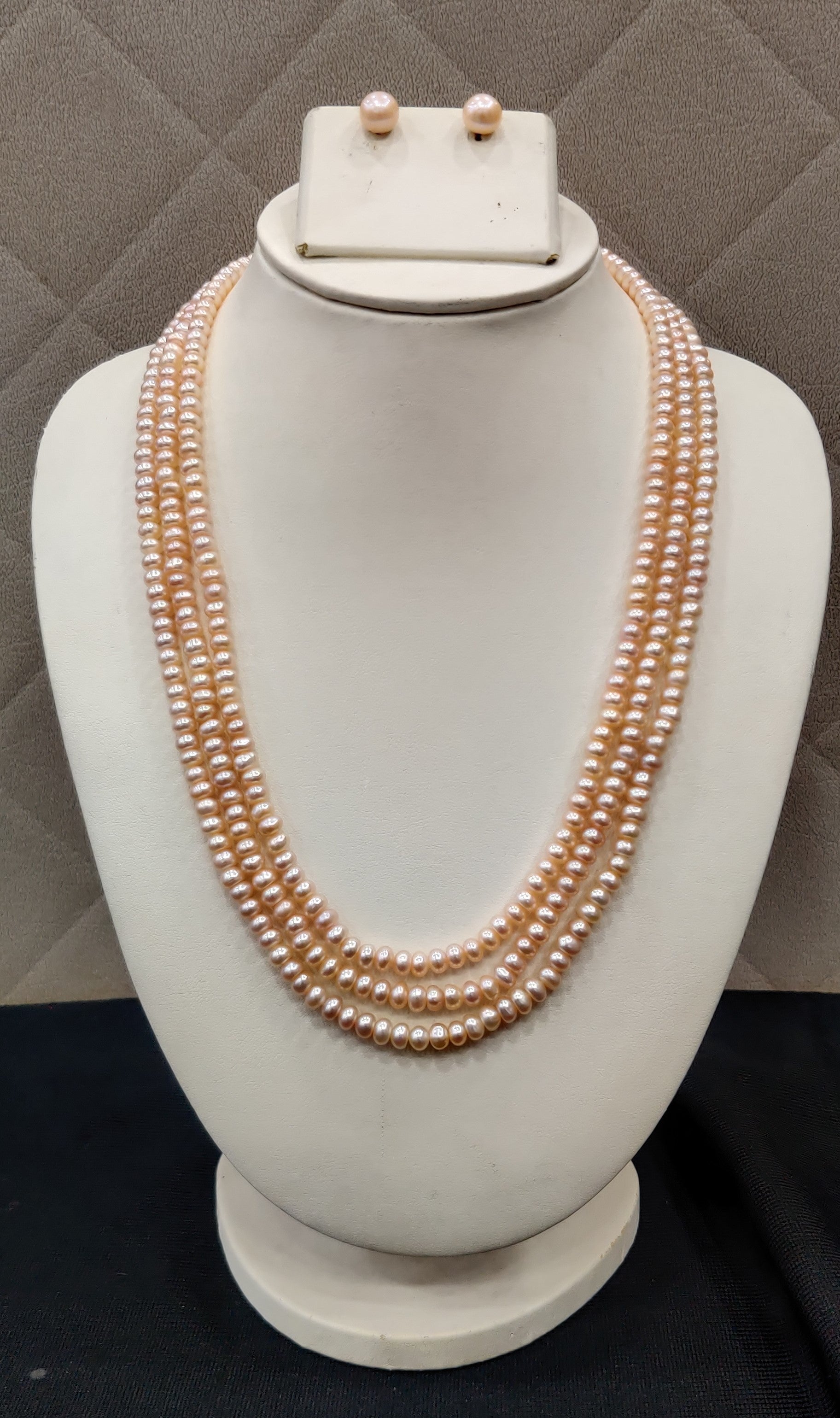 Authentic Real Natural Fresh Water Triple Line Pearls Mala Set 3 MM With Certificate(D.No NPS346)