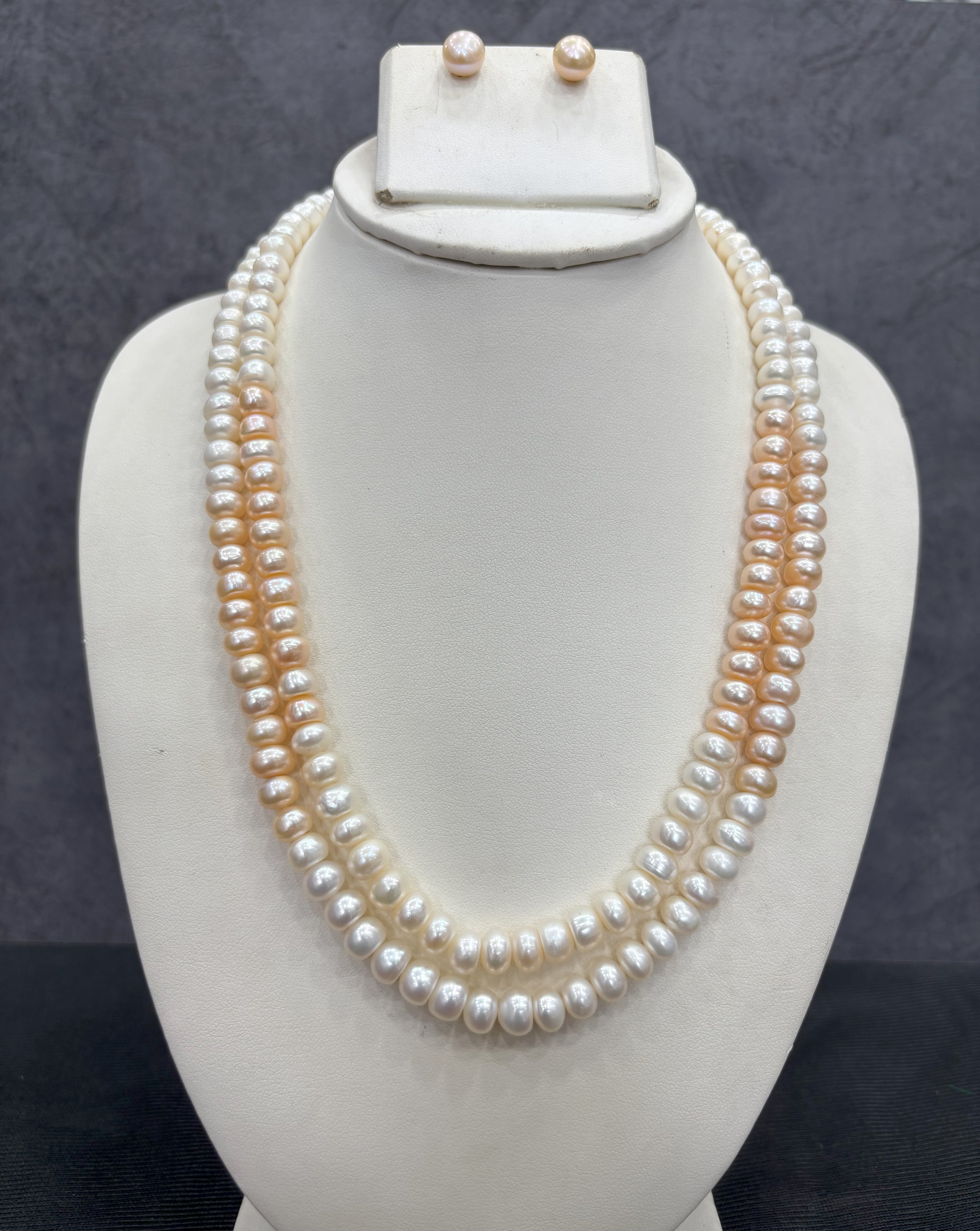 Authentic Real Natural Fresh Water Double Line Pearls Mala Set 6 MM With Certificate(D.No NPS348)