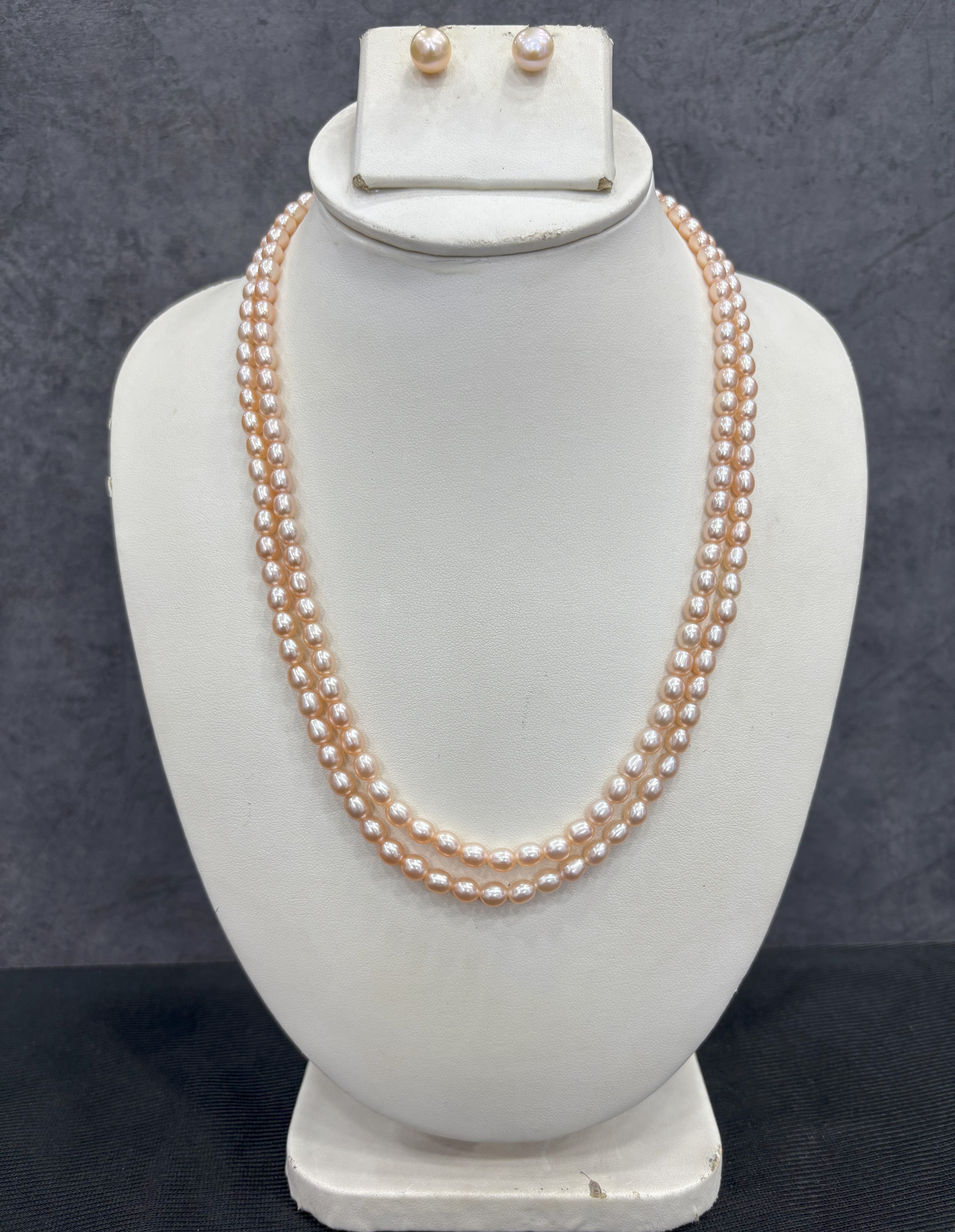 Authentic Real Natural Fresh Water Double Line Pearls Mala Set 3 To 4 MM With Certificate(D.No NPS351)
