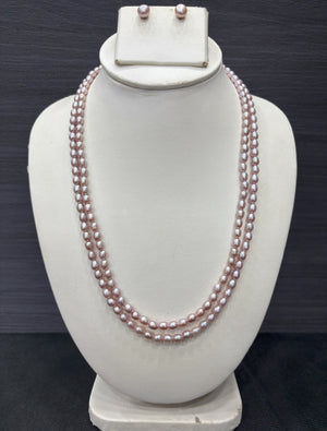 Buy Real Pearl Mala Necklace with earrings online – displayed on white bust