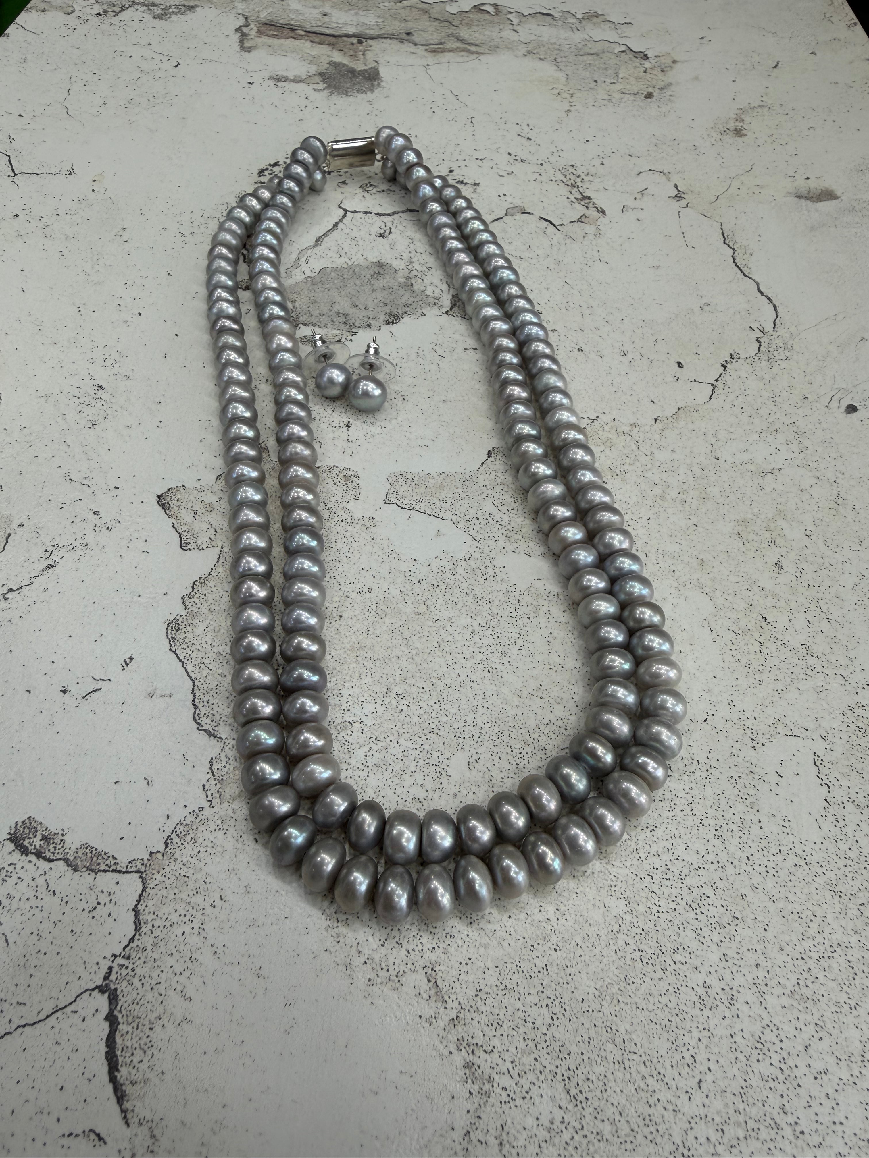 Authentic Real Natural Fresh Water Double Line Pearls Mala Set 7 To 8 MM With Certificate(D.No NPS357)