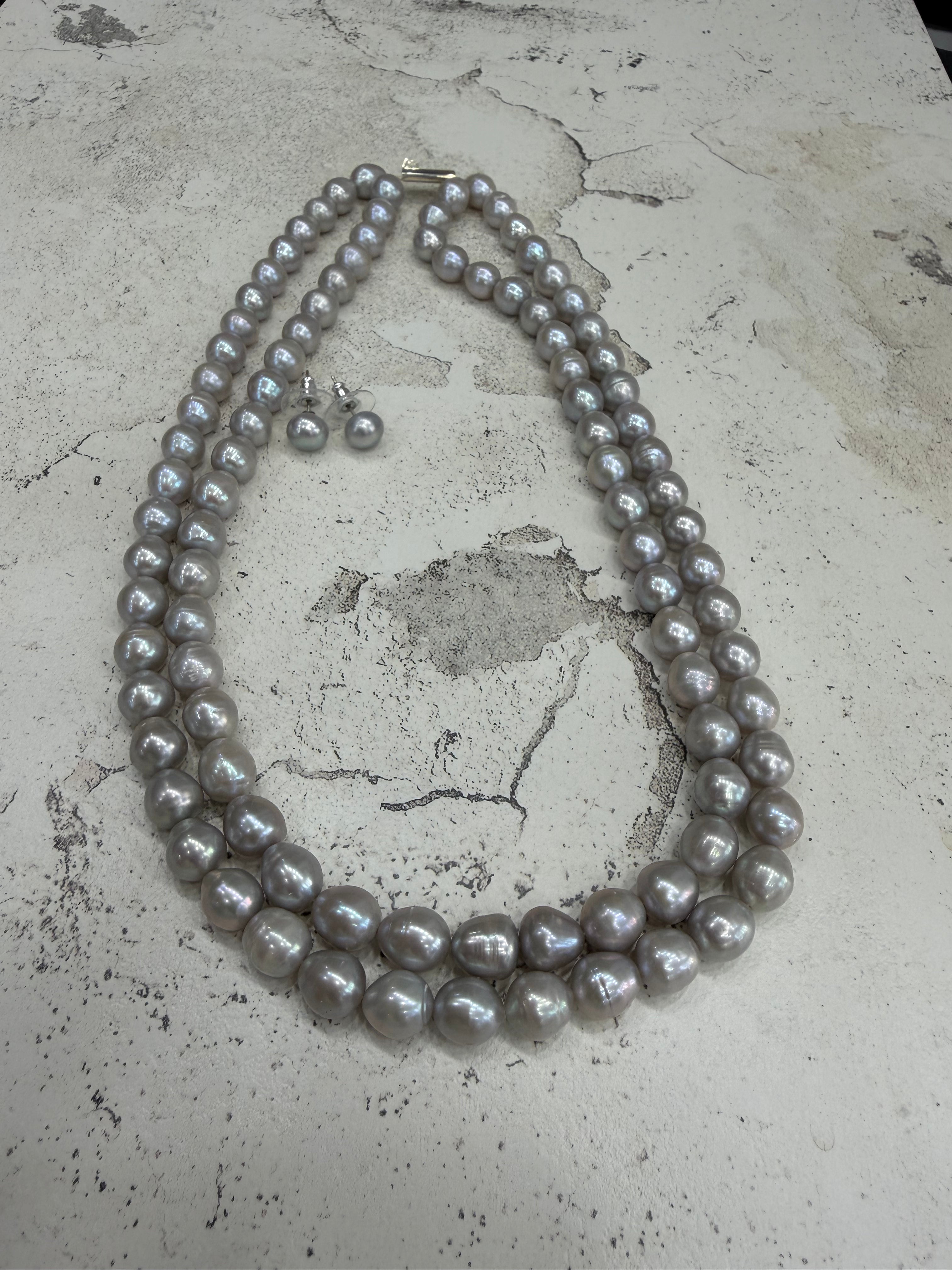 Authentic Real Natural Fresh Water Double Line Pearls Mala Set 7 To 8 MM With Certificate(D.No NPS359)