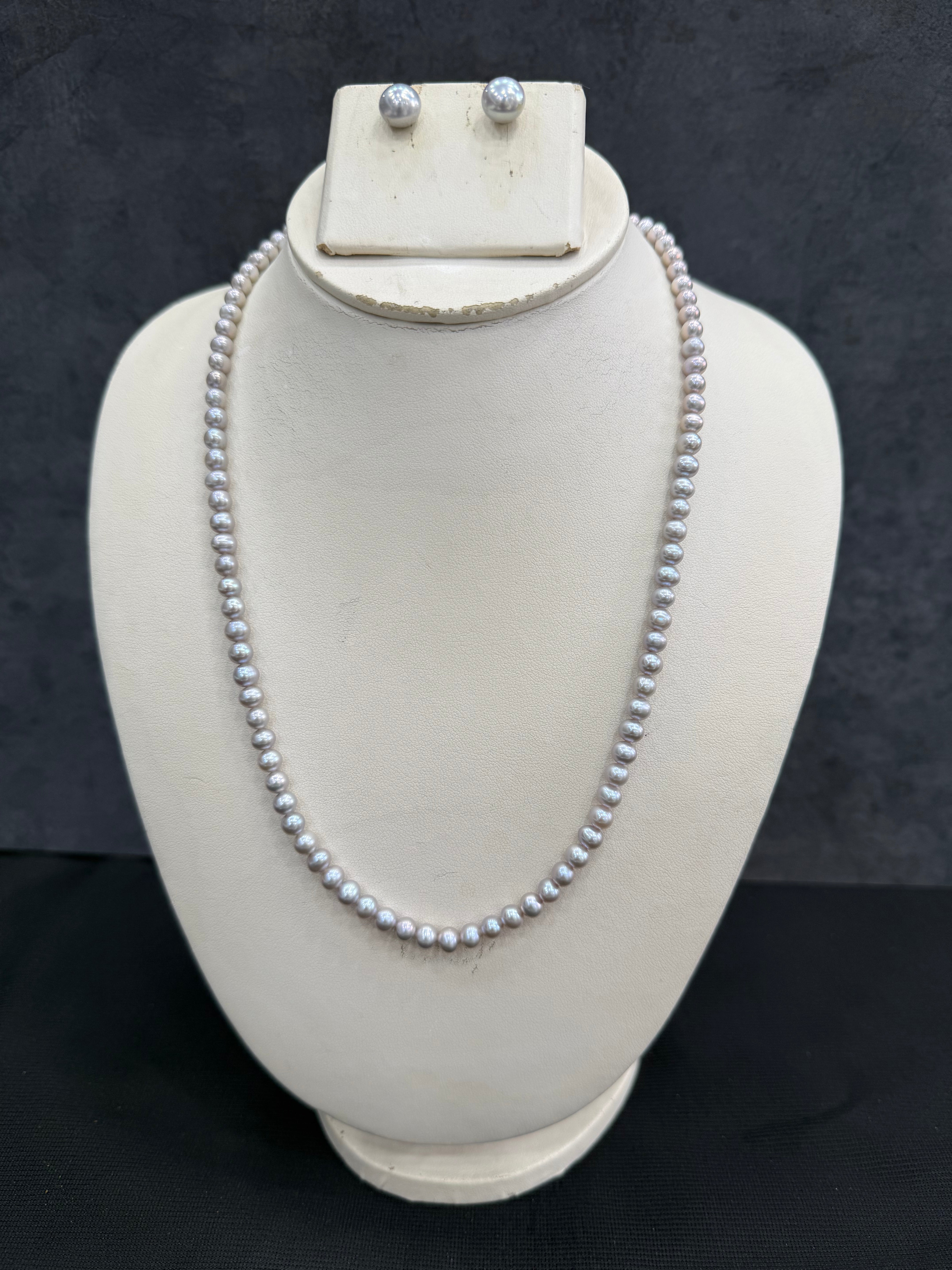Authentic Real Natural Fresh Water Single Line Pearls Mala Set 4 MM With Certificate(D.No NPS360)