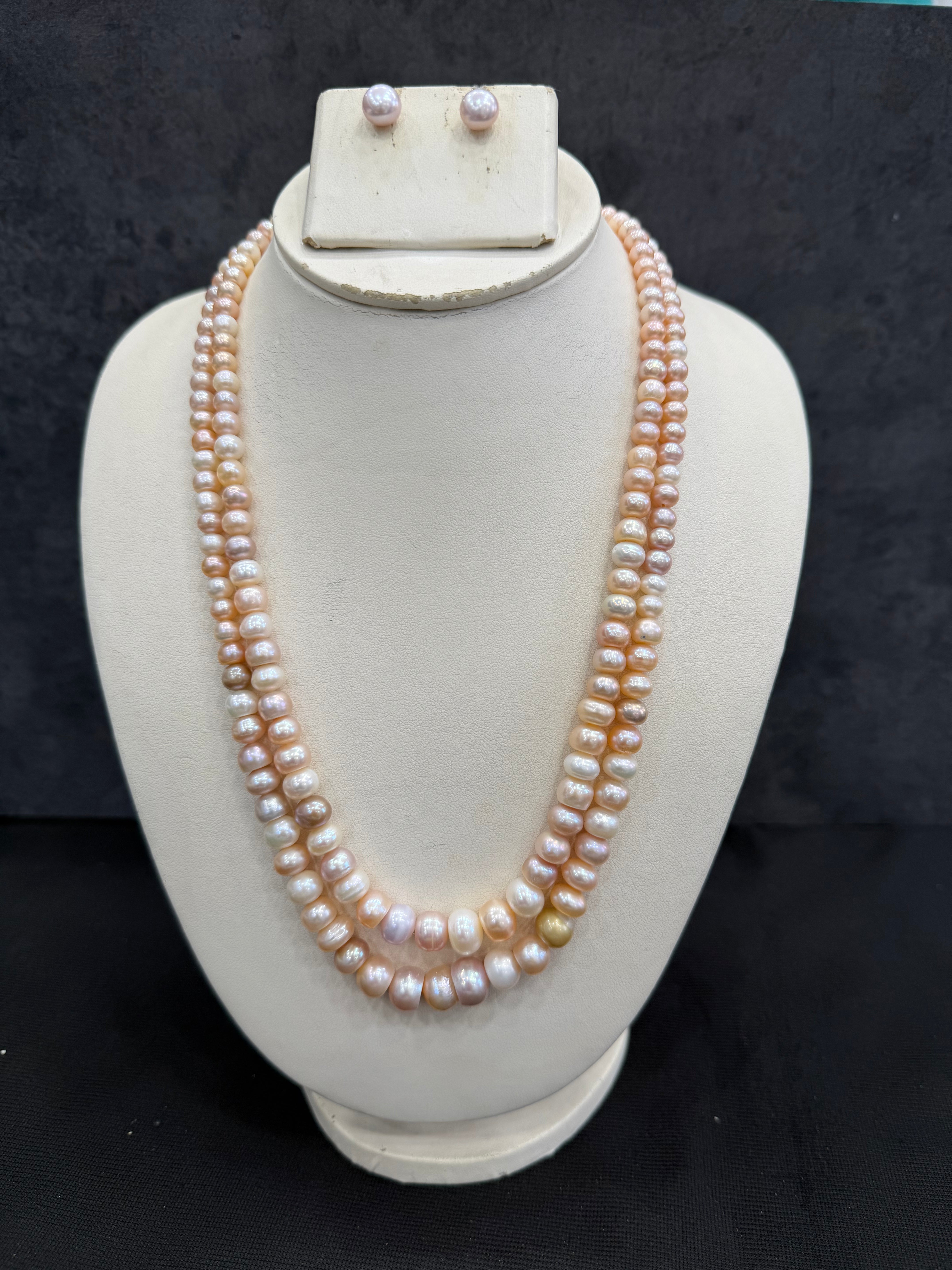 Authentic Real Natural Fresh Water Double Line Pearls Mala Set With Certificate(D.No NPS364)