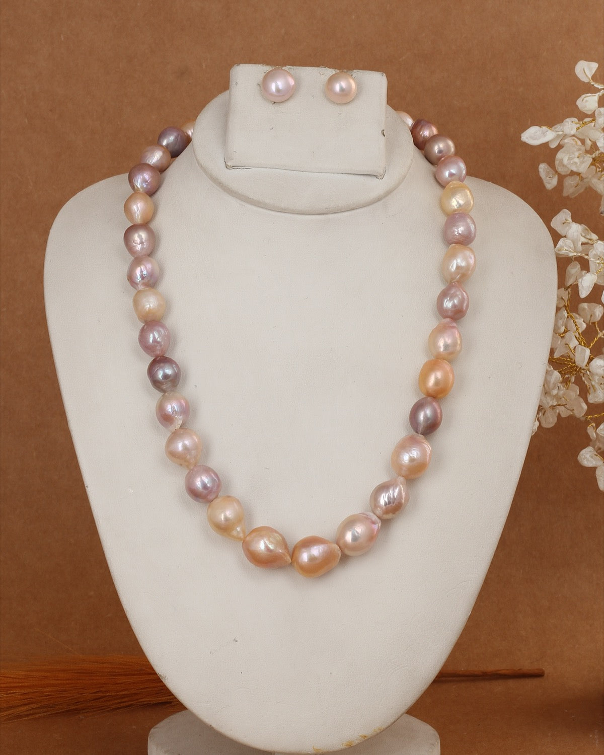 Real Natural Fresh Water Single Line Plain barook Pearl Mala Set With Certificate(D.No NPS373)