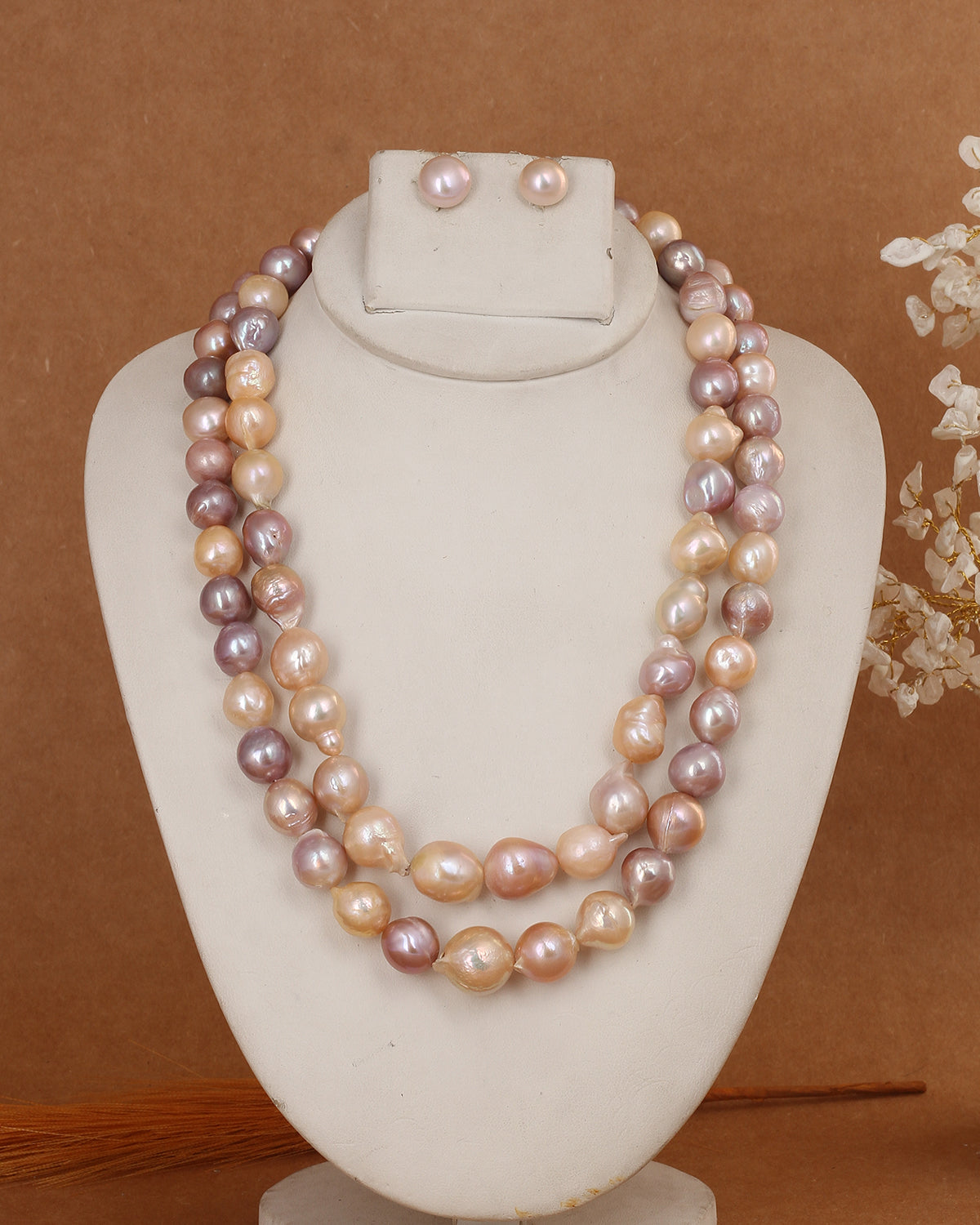 Real Natural Fresh Water Single Line Plain barook Pearl Mala Set With Certificate(D.No NPS374)