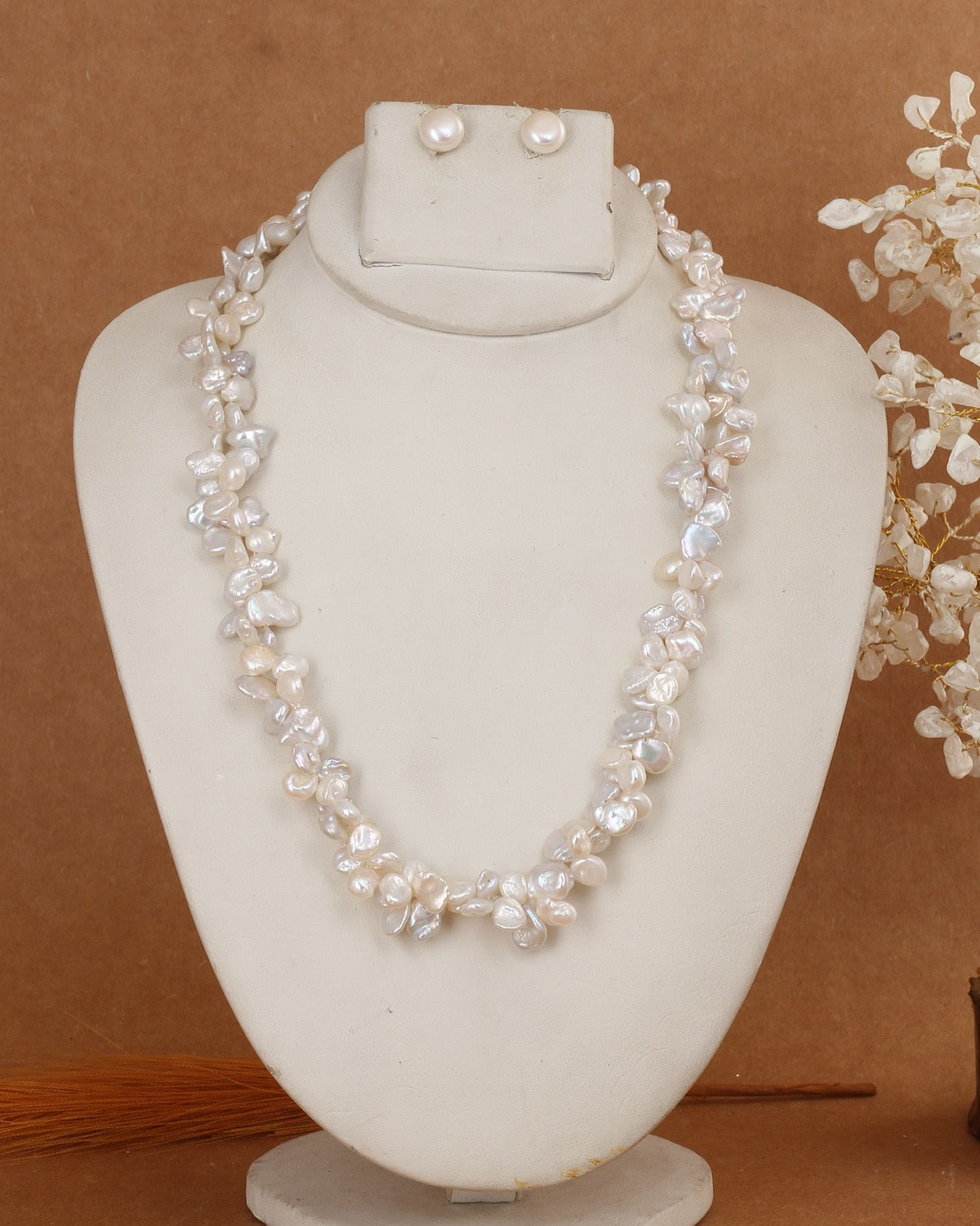 Real Natural Fresh Water Fancy Shape Pearl Twisted Mala Set With Certificate(D.No NPS376)