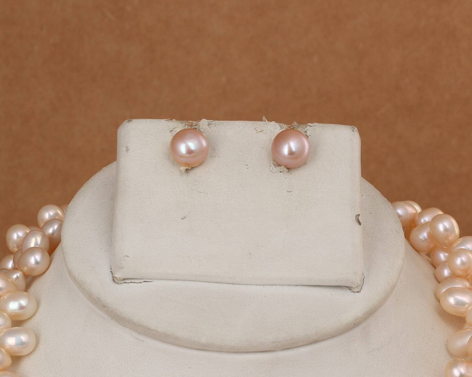 Real Natural Fresh Water Pink Peech Pearl Twisted Mala Set With Certificate(D.No NPS378)
