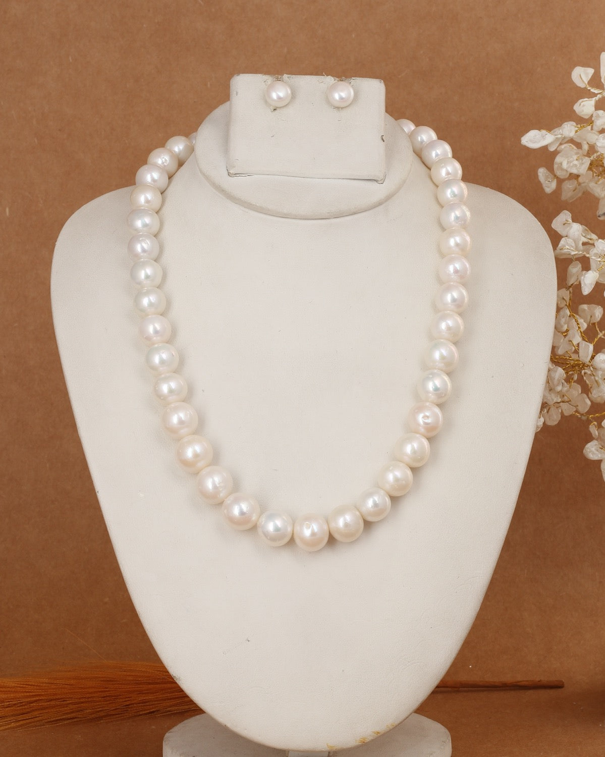 Premium Quality Real Natural Fresh Water 10 to 13 MM Round Pearls Mala Set With Certificate(D.No NPS386)