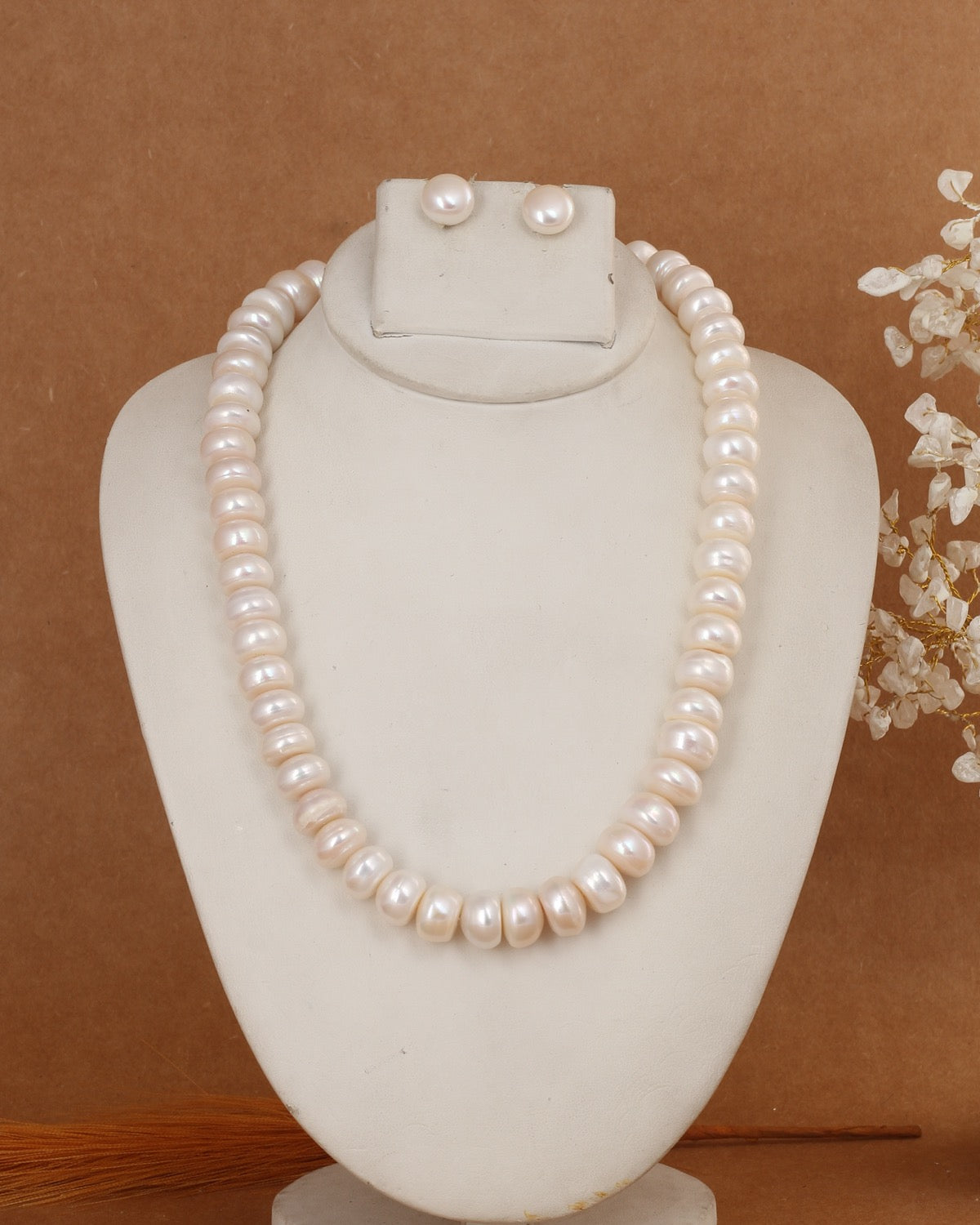 Real Natural Fresh Water 12 to 13 MM Semi Round Pearls Mala Set With Certificate(D.No NPS387)