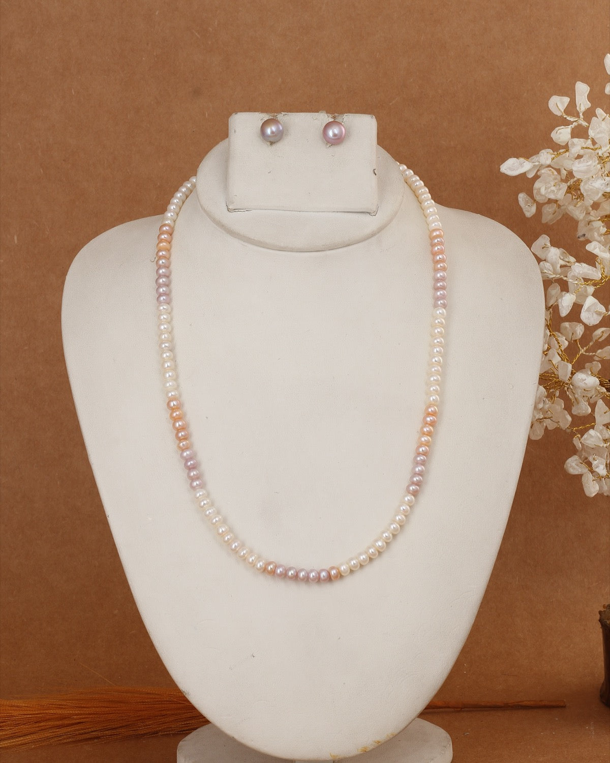 Real Natural Fresh Water 4 to 5 MM Semi Round Rainbow Shaded Pearls Mala Set With Certificate(D.No NPS388)