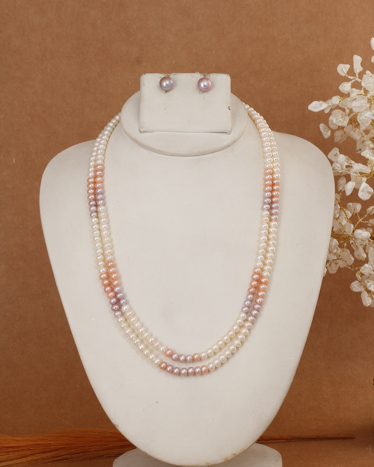 Real Natural Fresh Water 4 to 5 MM Semi Round Rainbow Shaded Pearls Mala Set With Certificate(D.No NPS389)