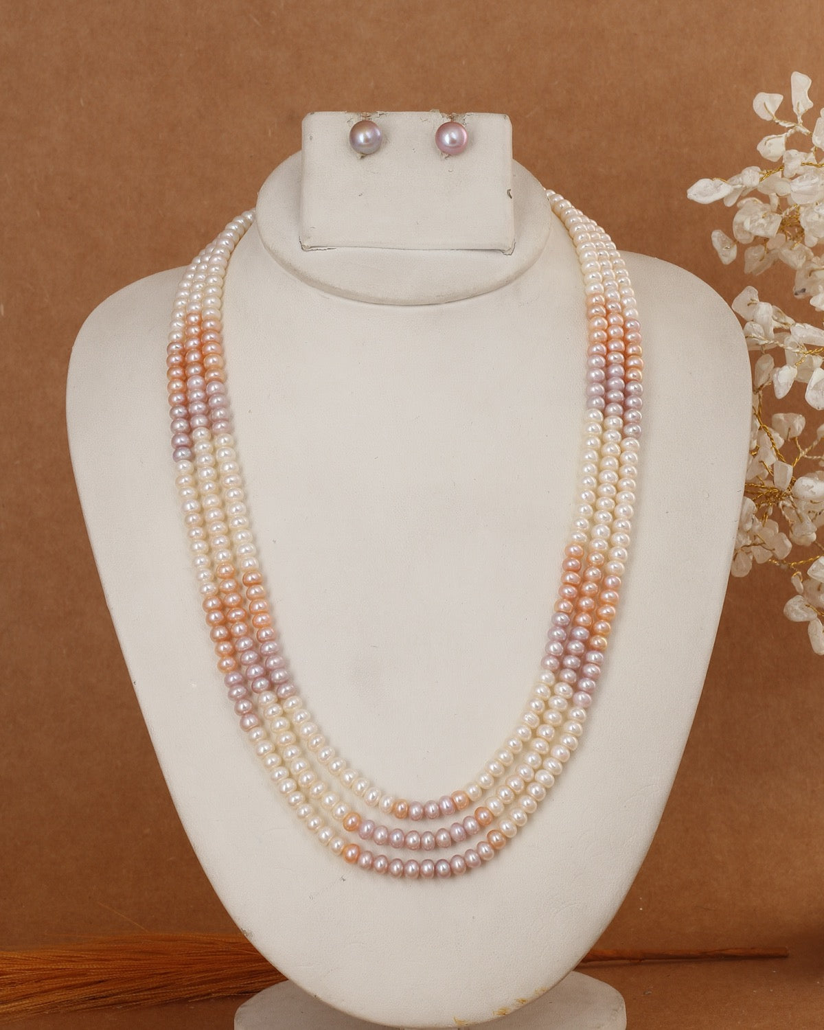 Real Natural Fresh Water 4 to 5 MM Semi Round Rainbow Shaded Pearls Mala Set With Certificate(D.No NPS390)