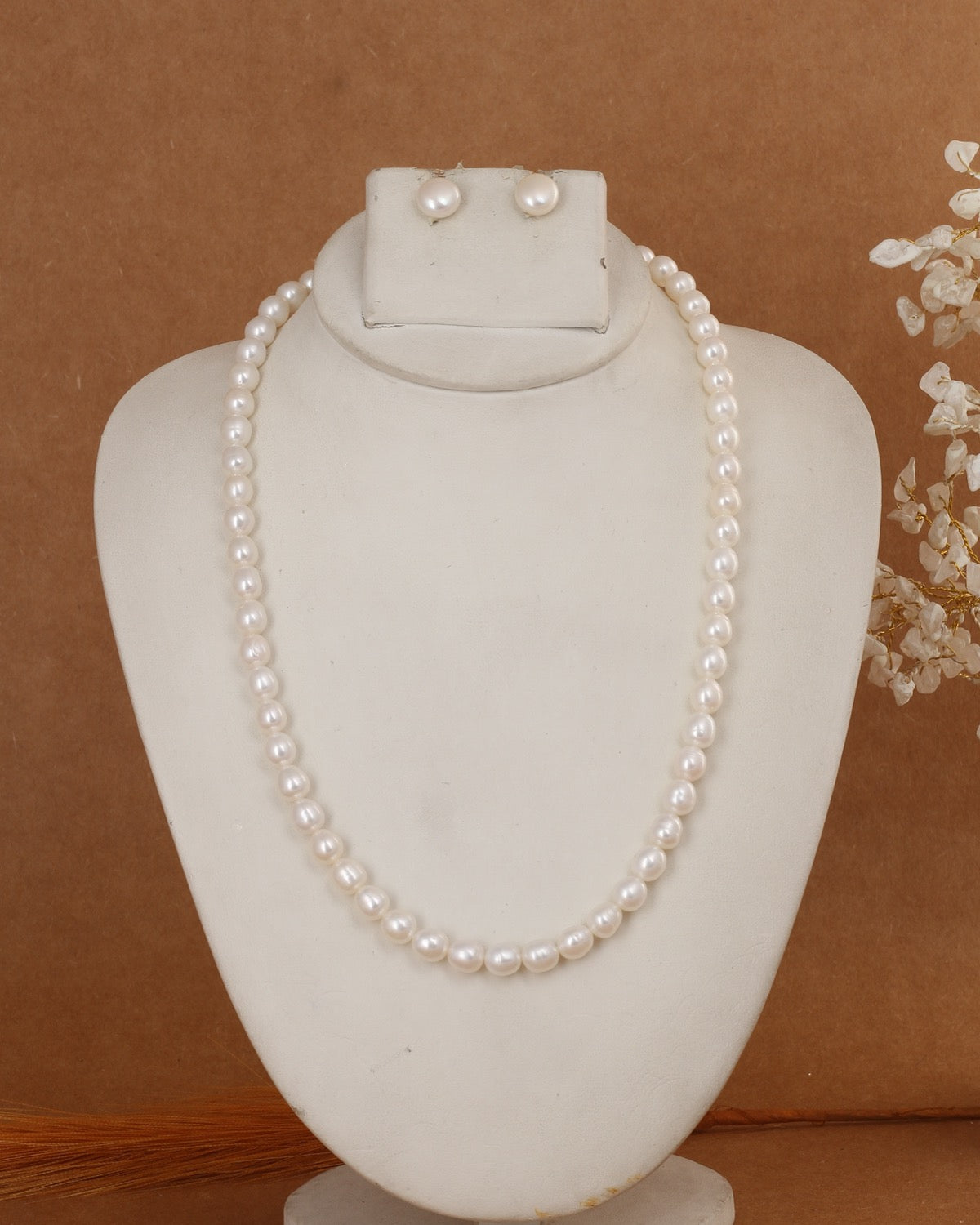 Real Natural Fresh Water 6 to 7 MM Oval Shape Pearls Mala Set With Certificate(Single String)(D.No NPS391)