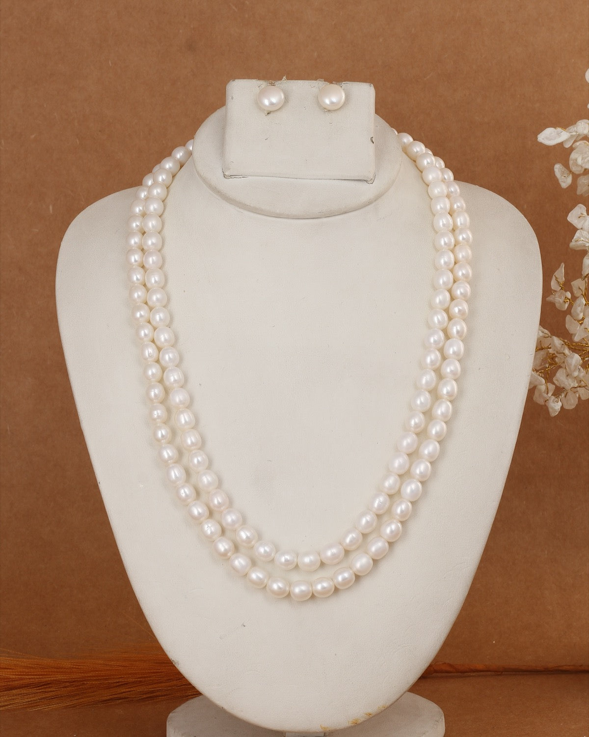 Real Natural Fresh Water 6 to 7 MM Oval Shape Pearls Mala Set With Certificate(Double String)(D.No NPS392)