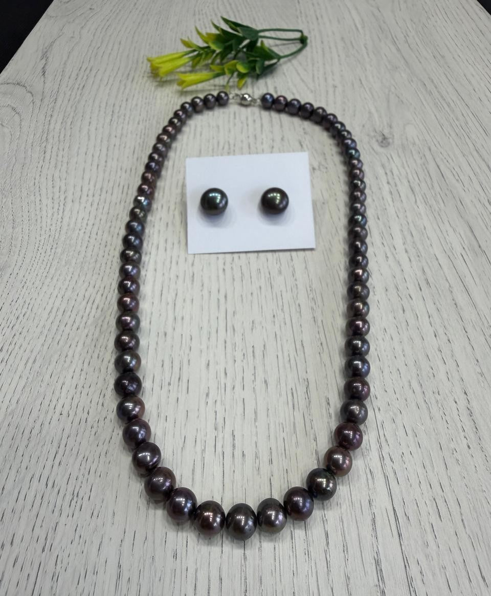 Real Natural Fresh Water 7 to 8 MM Round Shape Pearls Mala Set With Certificate(Single String)(D.No NPS394)