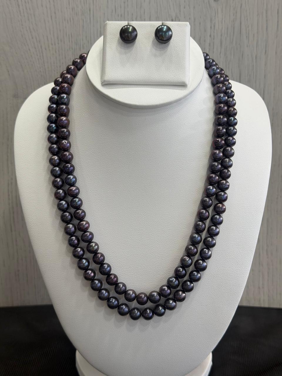 Real Natural Fresh Water 7 to 8 MM Round Shape Pearls Mala Set With Certificate(Double String)(D.No NPS395)