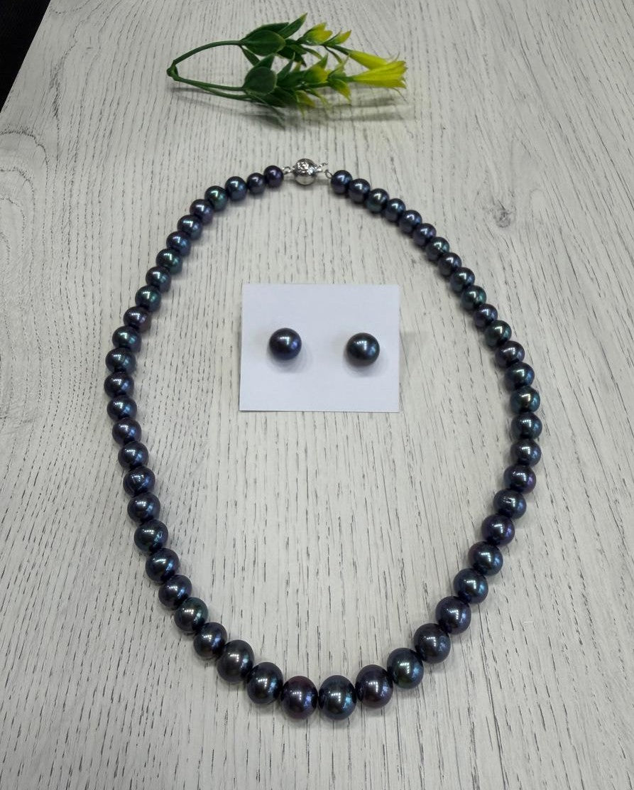 Real Natural Fresh Water 9 to 10 MM Round Shape Pearls Mala Set With Certificate(Single String)(D.No NPS396)