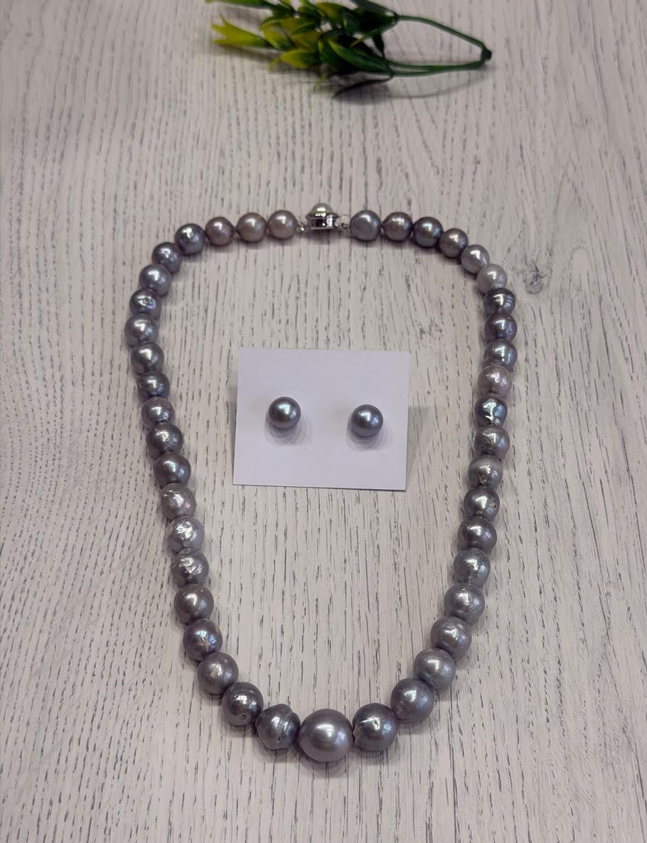 Real Natural Fresh Water 10 to 12 MM Graduation Barook Shape Pearls Mala Set With Certificate(Single String)(D.No NPS398)