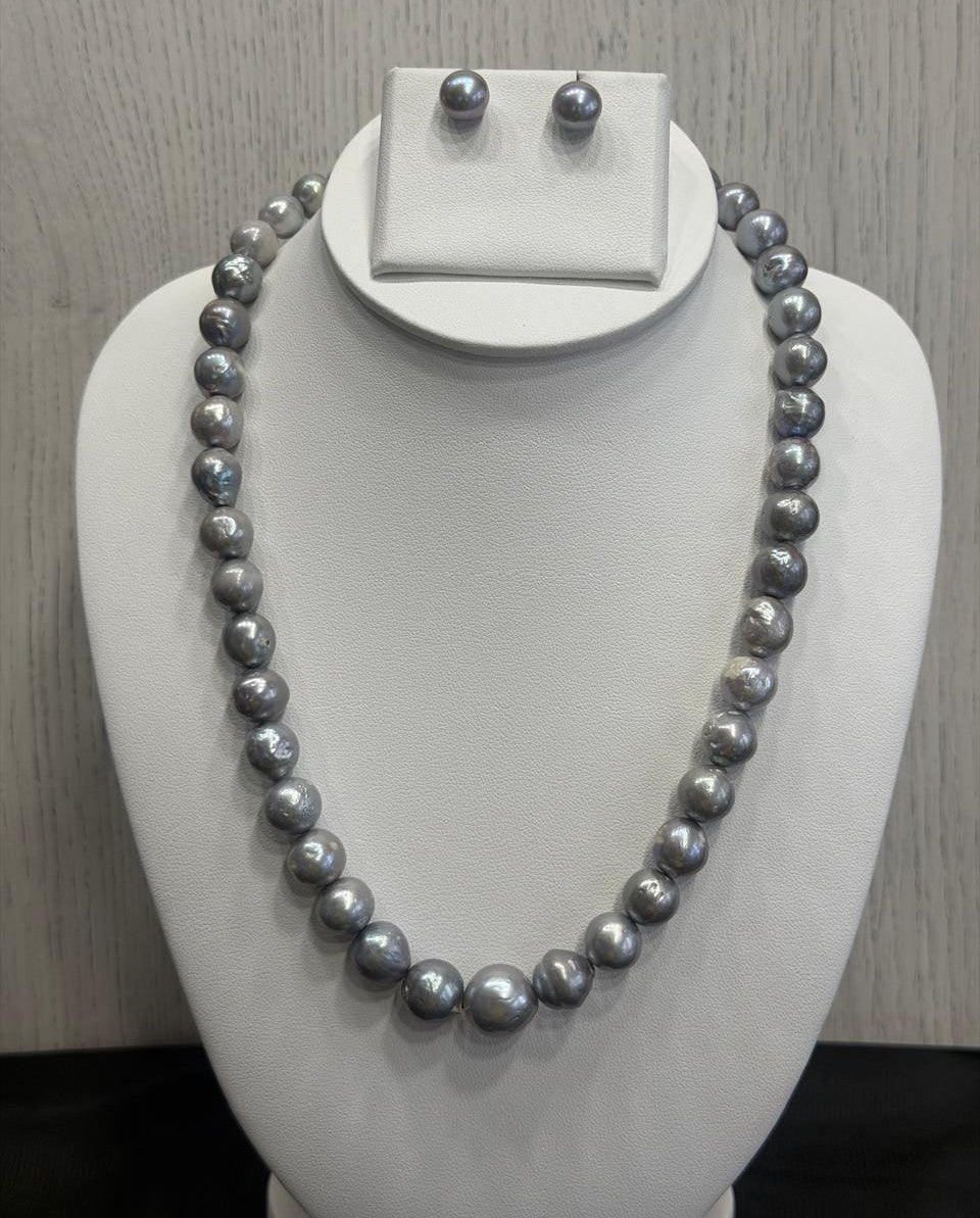Real Natural Fresh Water 10 to 12 MM Graduation Barook Shape Pearls Mala Set With Certificate(Single String)(D.No NPS398)