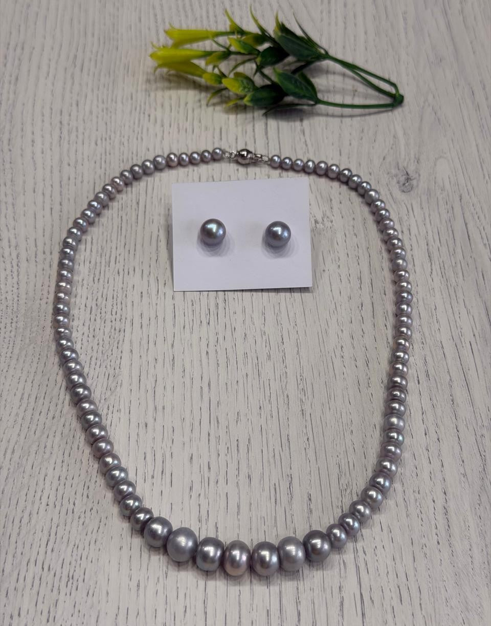 Real Natural Fresh Water 5 to 10 MM Graduation Pearls Mala Set With Certificate(Single String)(D.No NPS400)