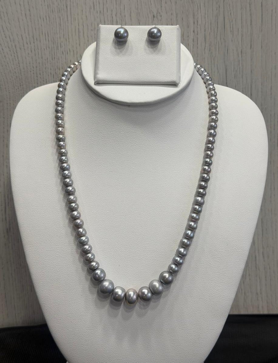 Real Natural Fresh Water 5 to 10 MM Graduation Pearls Mala Set With Certificate(Single String)(D.No NPS400)