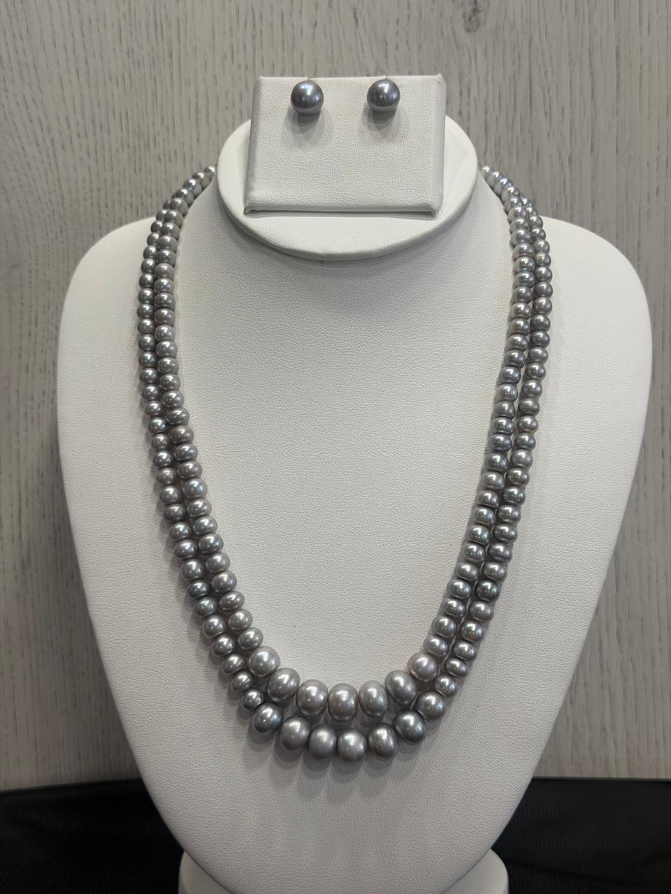 Real Natural Fresh Water 5 to 10 MM Graduation Pearls Mala Set With Certificate(Double String)(D.No NPS401)
