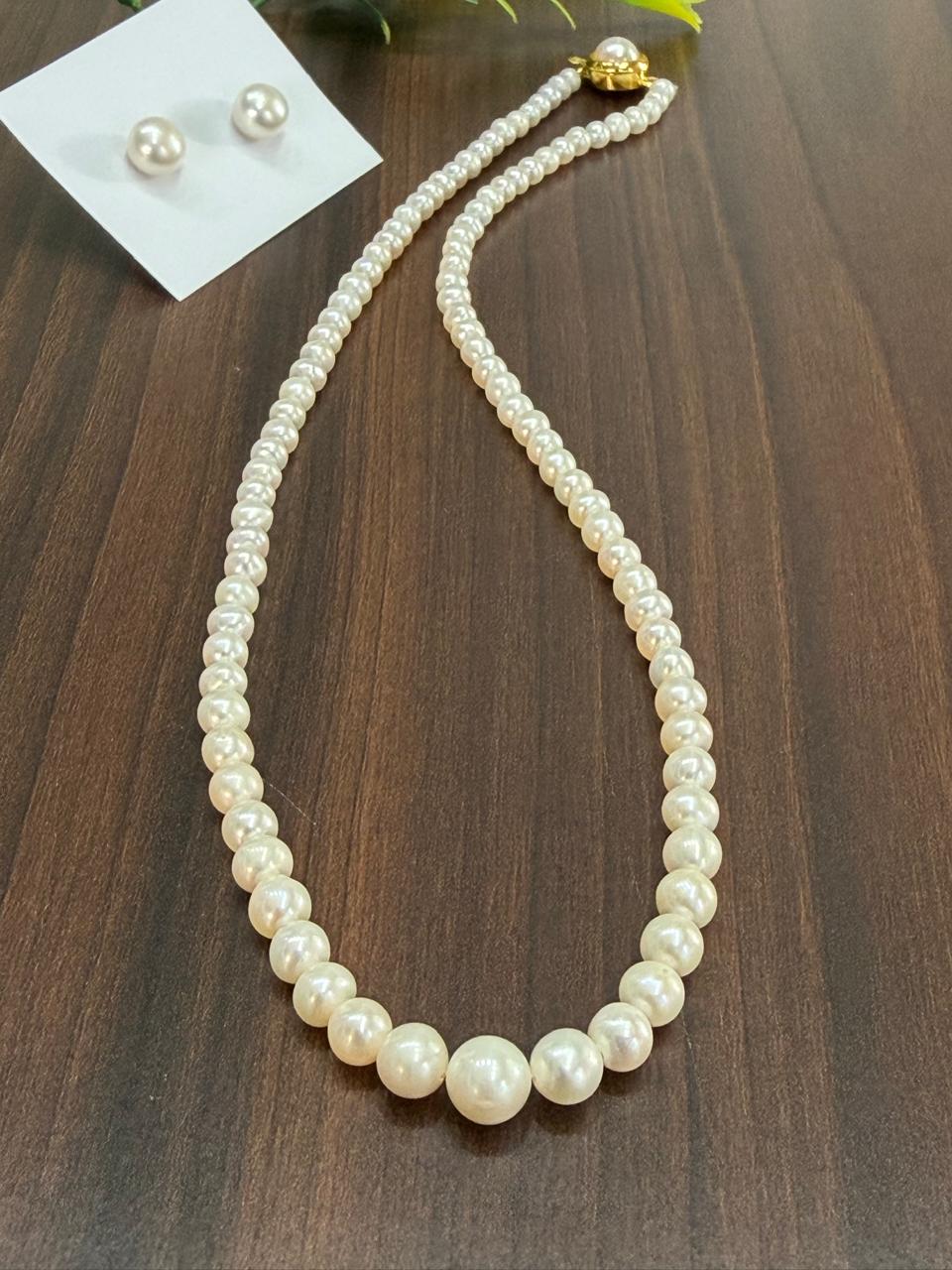 Real Natural Fresh Water 4 to 8 MM Graduation Round Pearls Mala Set With Certificate(Single String)(D.No NPS403)