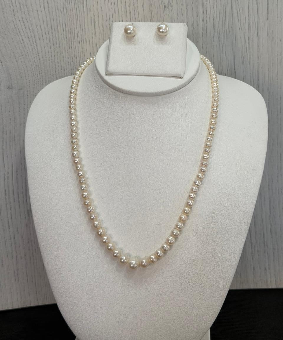 Real Natural Fresh Water 4 to 8 MM Graduation Round Pearls Mala Set With Certificate(Single String)(D.No NPS403)