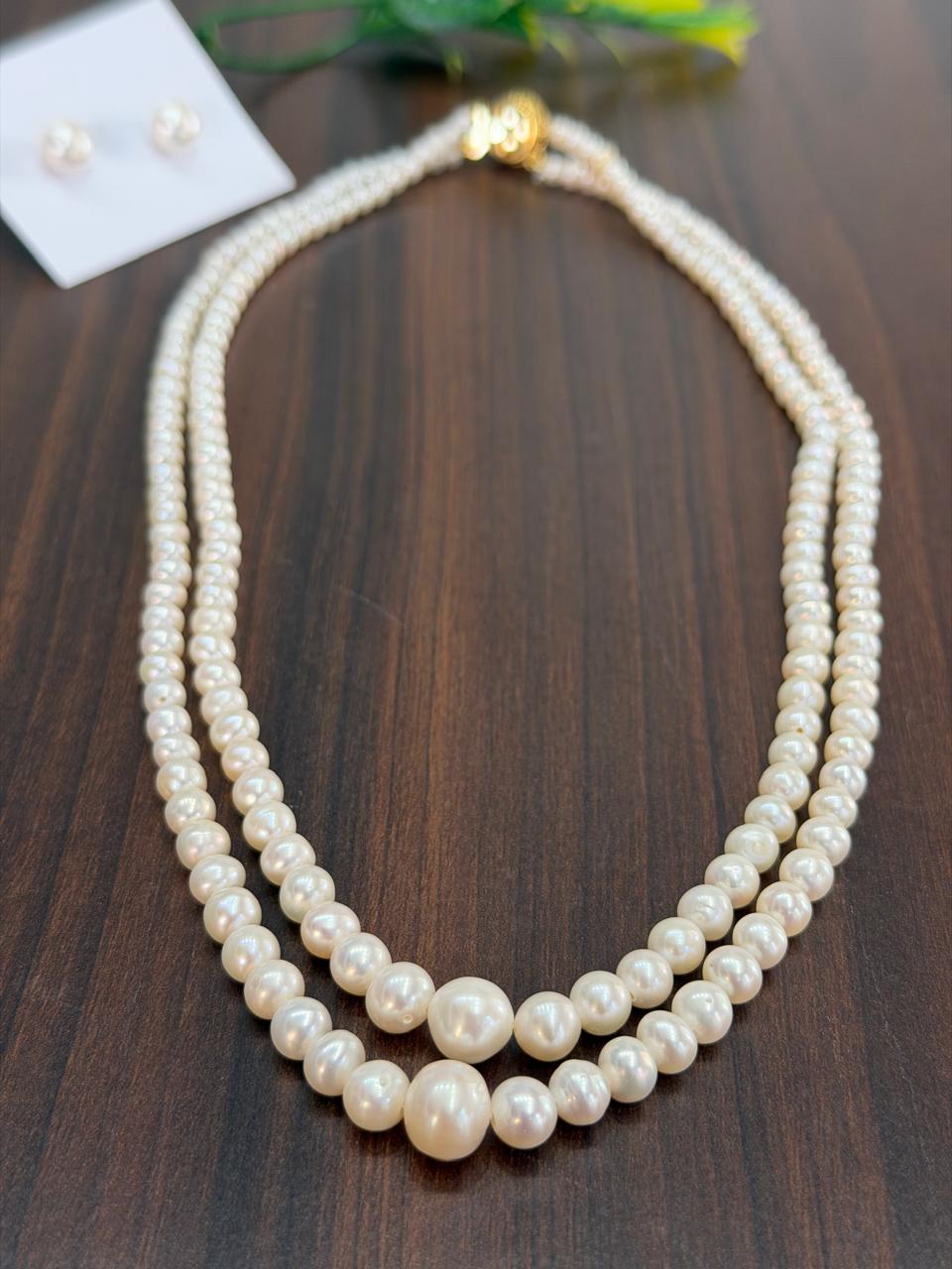 Real Natural Fresh Water 4 to 8 MM Graduation Round Pearls Mala Set With Certificate(Double String)(D.No NPS404)