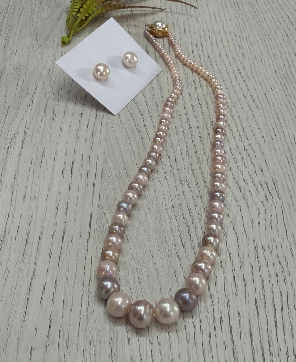 Real Natural Fresh Water 3 to 9 MM Graduation Round Pearls Mala Set With Certificate(Single String)(D.No NPS406)