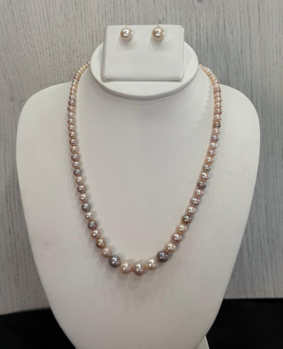 Real Natural Fresh Water 3 to 9 MM Graduation Round Pearls Mala Set With Certificate(Single String)(D.No NPS406)