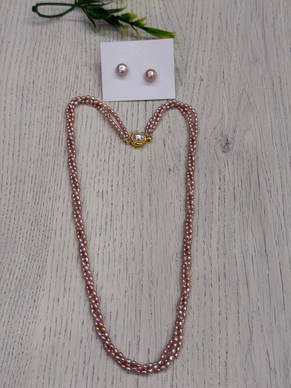 Real Natural Fresh Water 2 MM Rice Pearls Mala Set With Certificate(3 Lines twisted)(D.No NPS412)