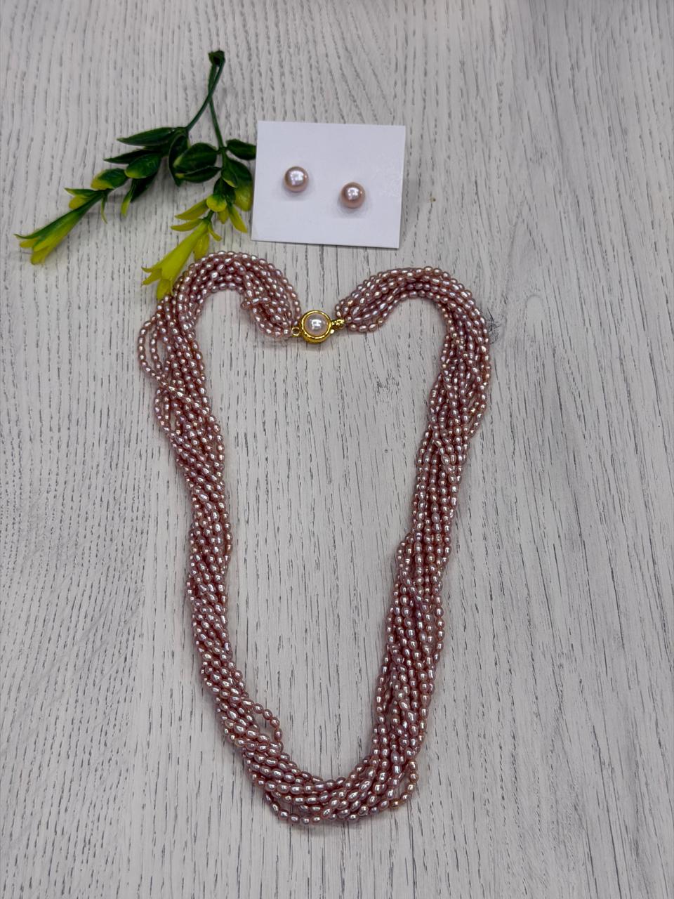 Real Natural Fresh Water 2 MM Rice Pearls Mala Set With Certificate(10 Lines twisted)(D.No NPS414)