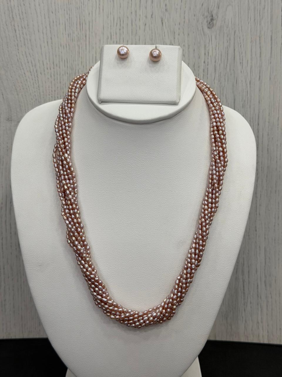 Real Natural Fresh Water 2 MM Rice Pearls Mala Set With Certificate(10 Lines twisted)(D.No NPS414)