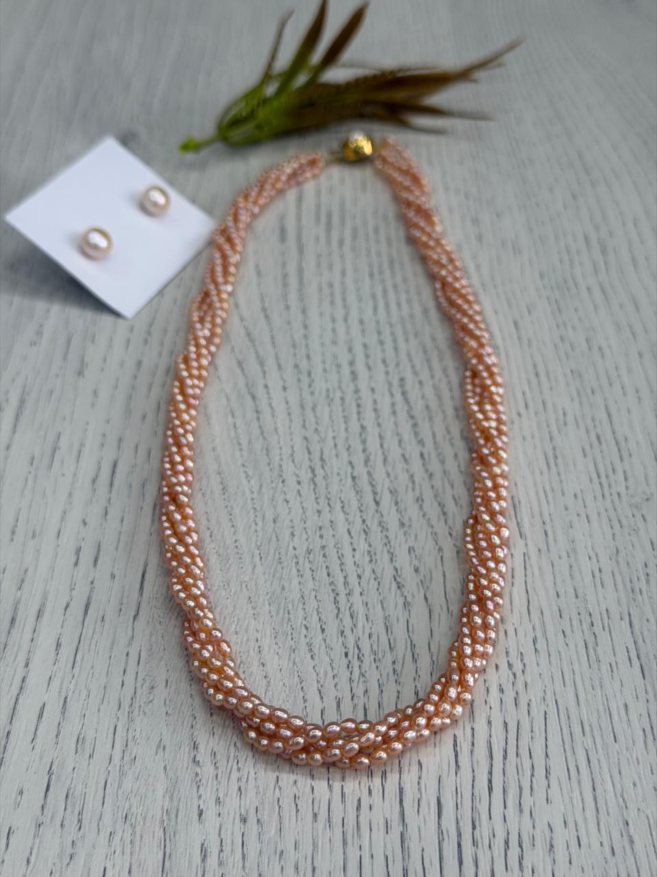 Real Natural Fresh Water 2 MM Rice Pearls Mala Set With Certificate(5 Lines twisted)(D.No NPS416)