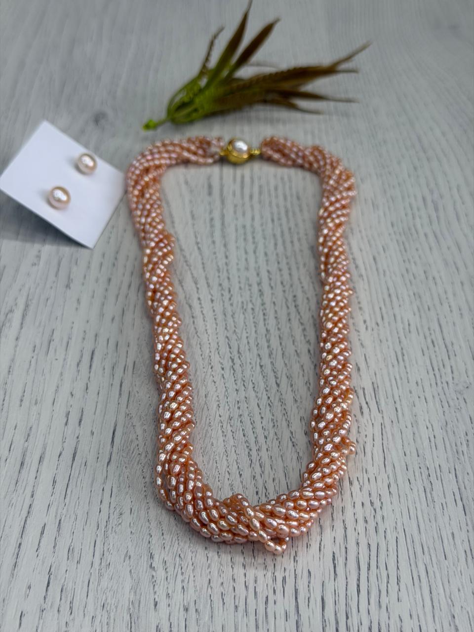 Real Natural Fresh Water 2 MM Rice Pearls Mala Set With Certificate(10 Lines twisted)(D.No NPS417)