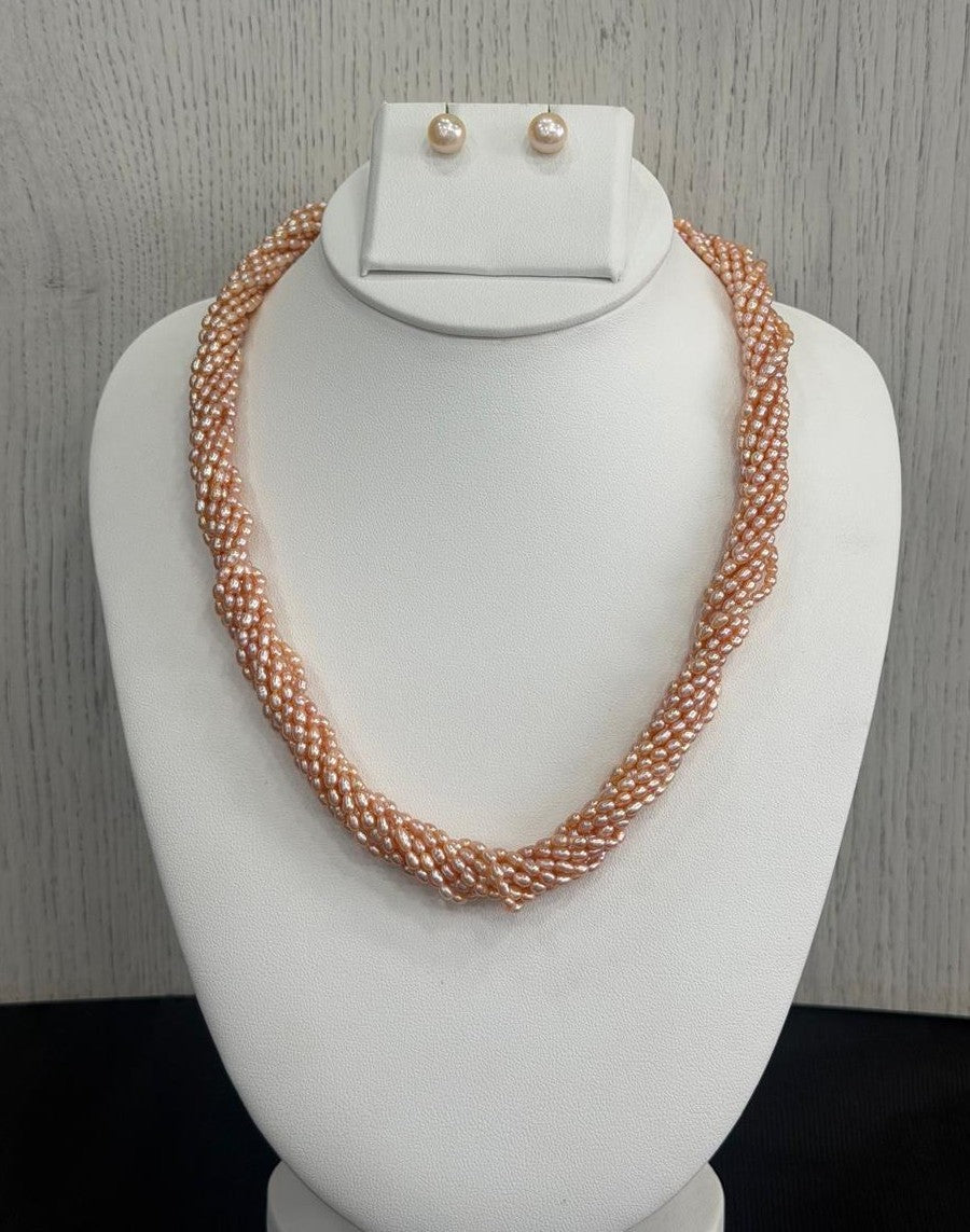 Real Natural Fresh Water 2 MM Rice Pearls Mala Set With Certificate(10 Lines twisted)(D.No NPS417)