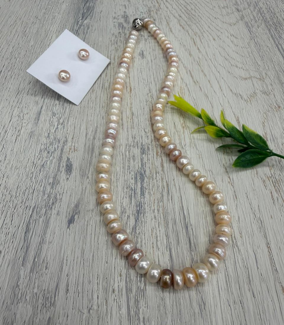 Real Natural Fresh Water 8 MM Pearls Mala Set With Certificate(Single String)(D.No NPS419)
