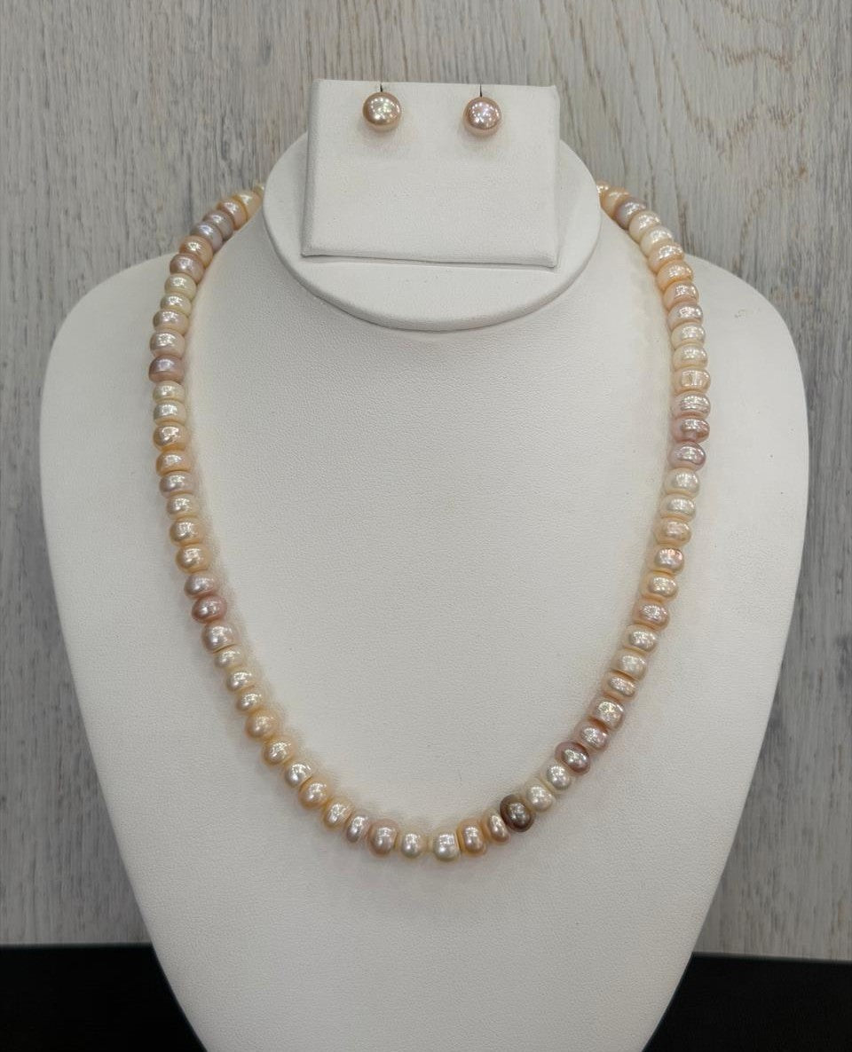 Real Natural Fresh Water 8 MM Pearls Mala Set With Certificate(Single String)(D.No NPS419)