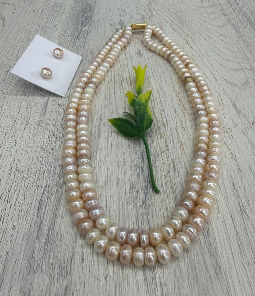 Real Natural Fresh Water 8 MM Pearls Mala Set With Certificate(Double String)(D.No NPS420)