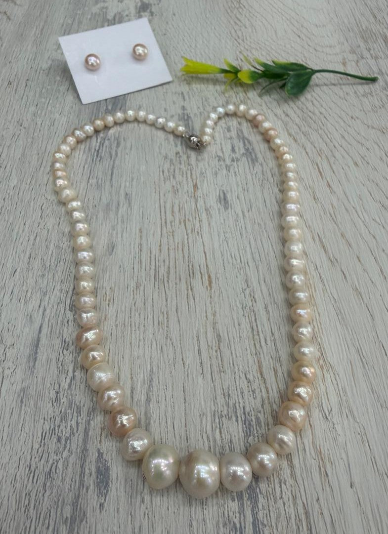 Real Natural Fresh Water 5 to 10 MM Graduation Barook Pearls Mala Set With Certificate(Single String)(D.No NPS421)