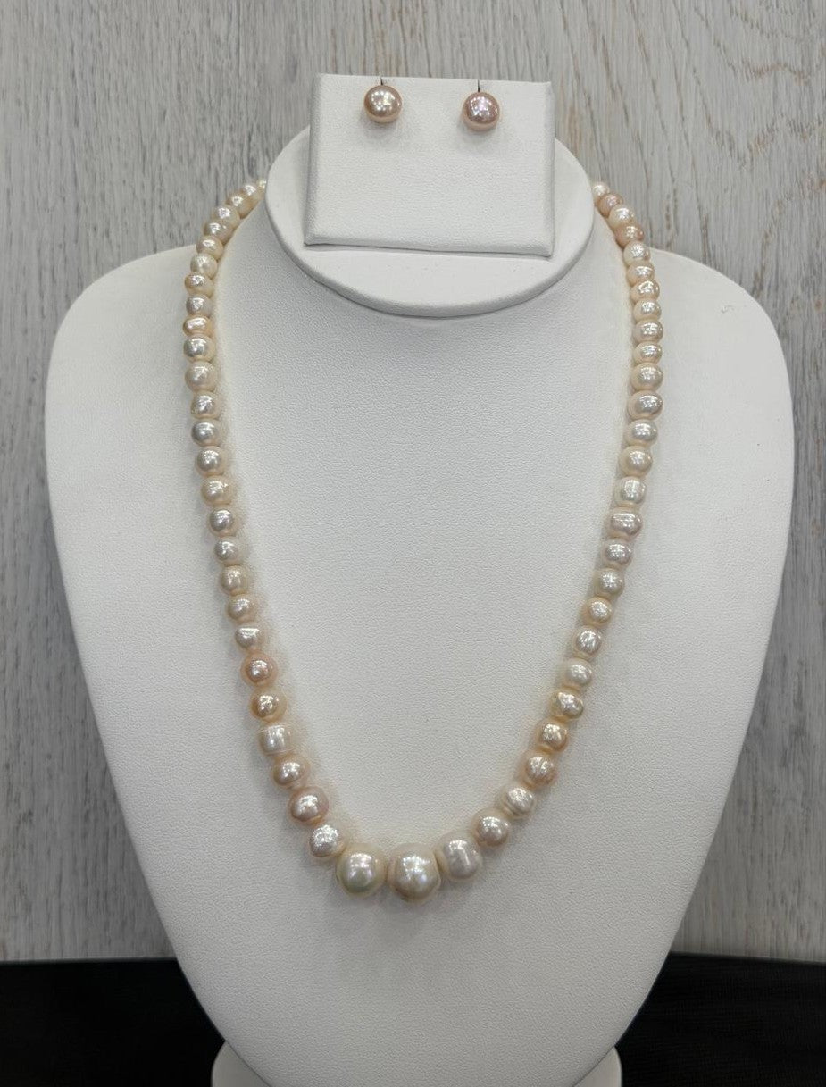 Real Natural Fresh Water 5 to 10 MM Graduation Barook Pearls Mala Set With Certificate(Single String)(D.No NPS421)