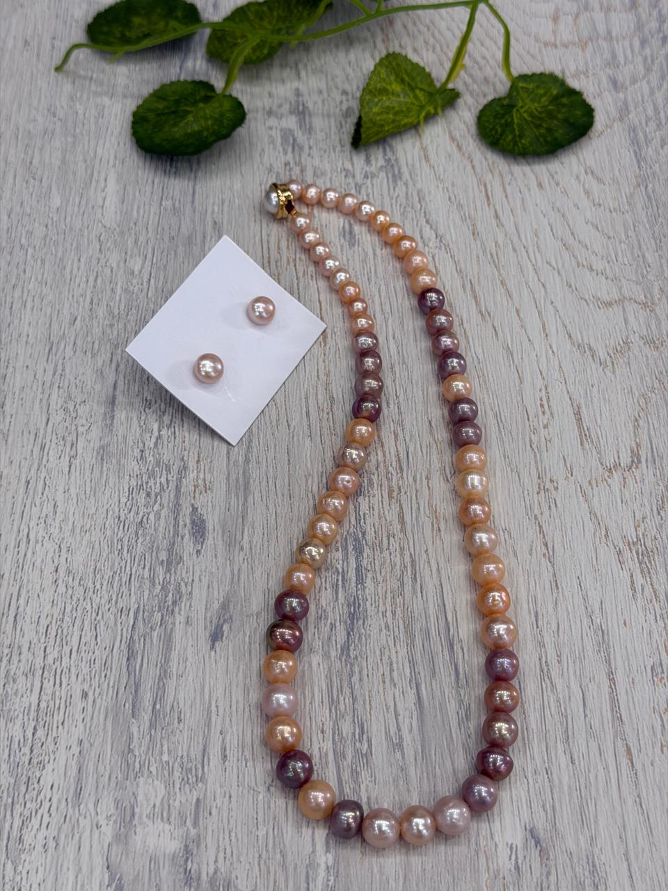 Real Natural Fresh Water 6 to 9 MM Graduation Round Pearls Mala Set With Certificate(Single String)(D.No NPS424)